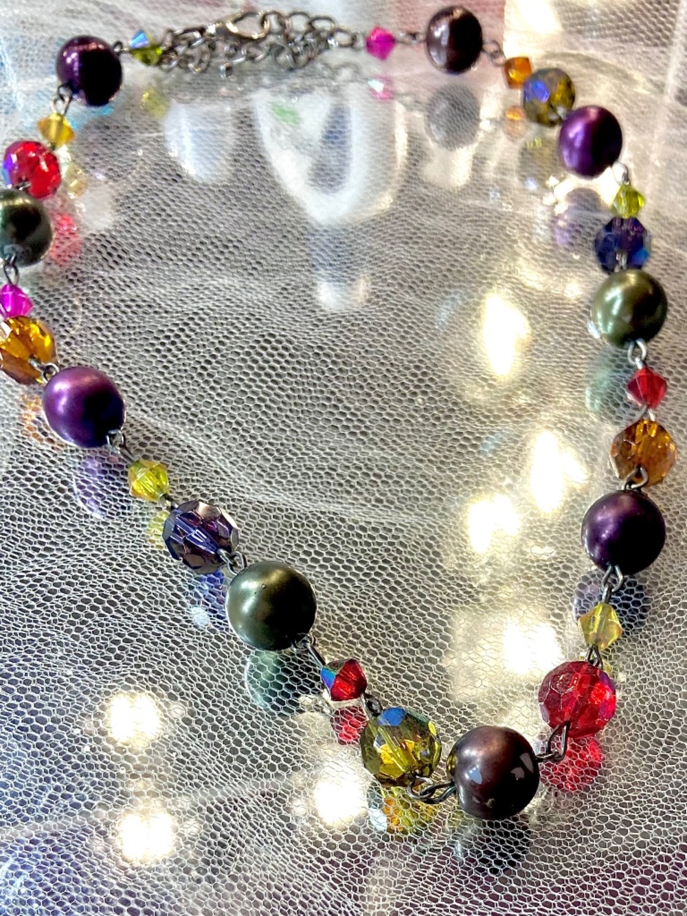 Vintage 90’s y2k Multicolor Beaded Necklace Costume Jewel Colorful Retro Jewelry - Picture 3 of 3